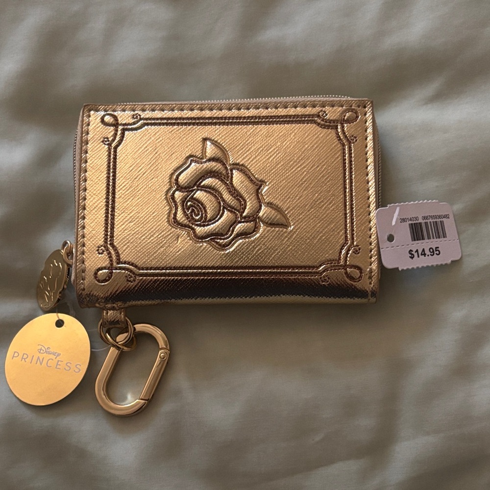 Disney Gold Metallic Rose Zip Card Wallet